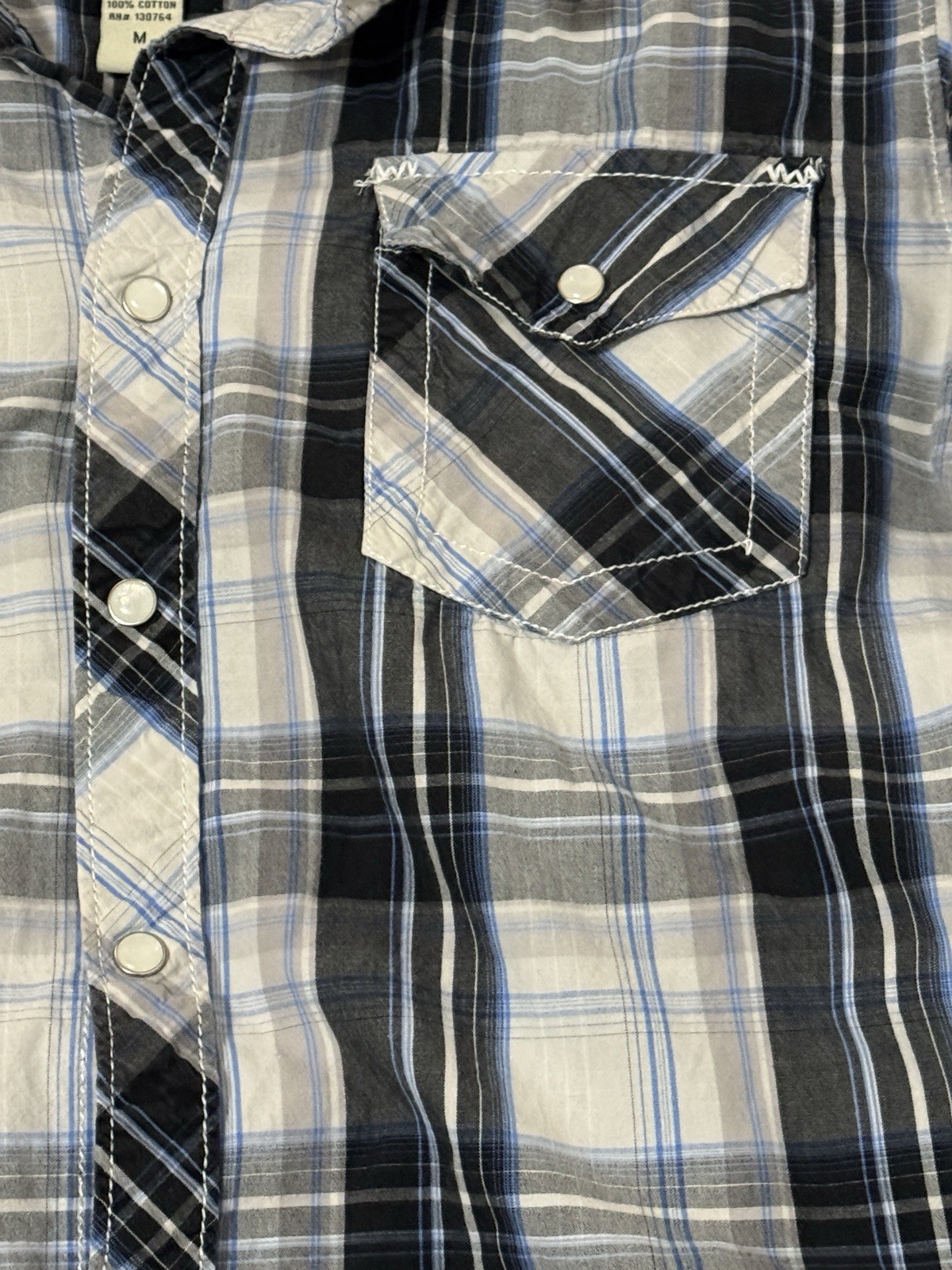 Supply Company USA Mens Gray Plaid Western Pearl Snap Collar Shirt M Cowboy