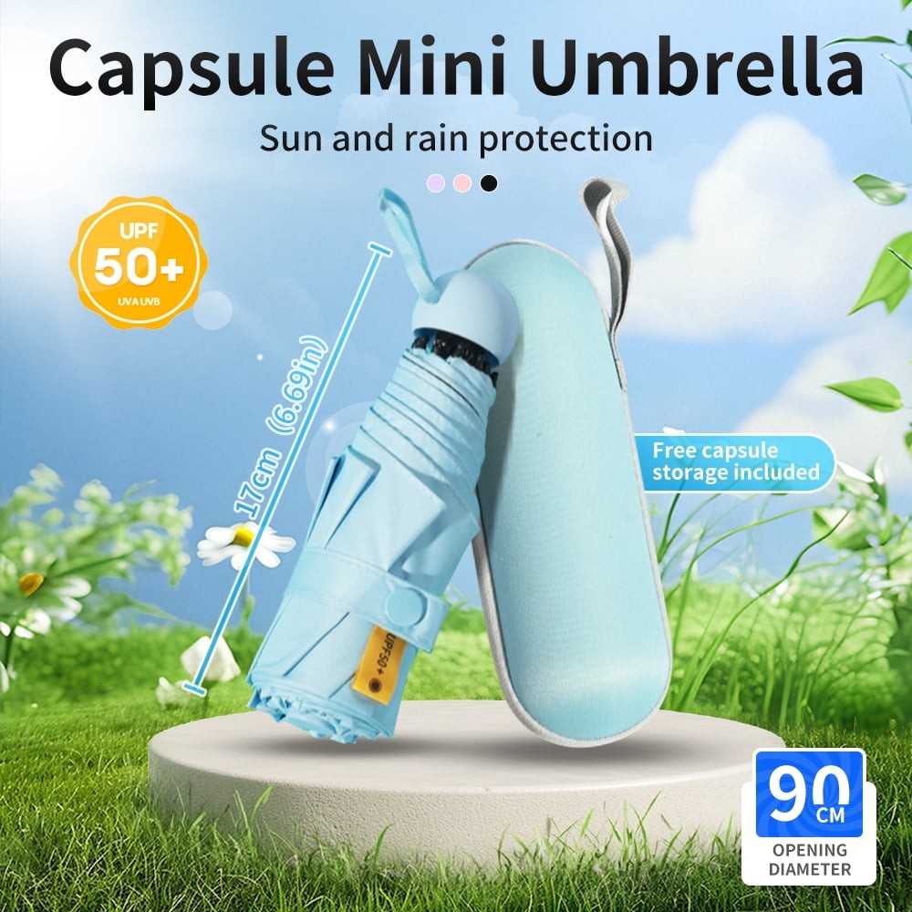 Mini Travel Umbrella UV Protection UPF 50+ Compact Pocket Sun Rain,6.7in,w/Case