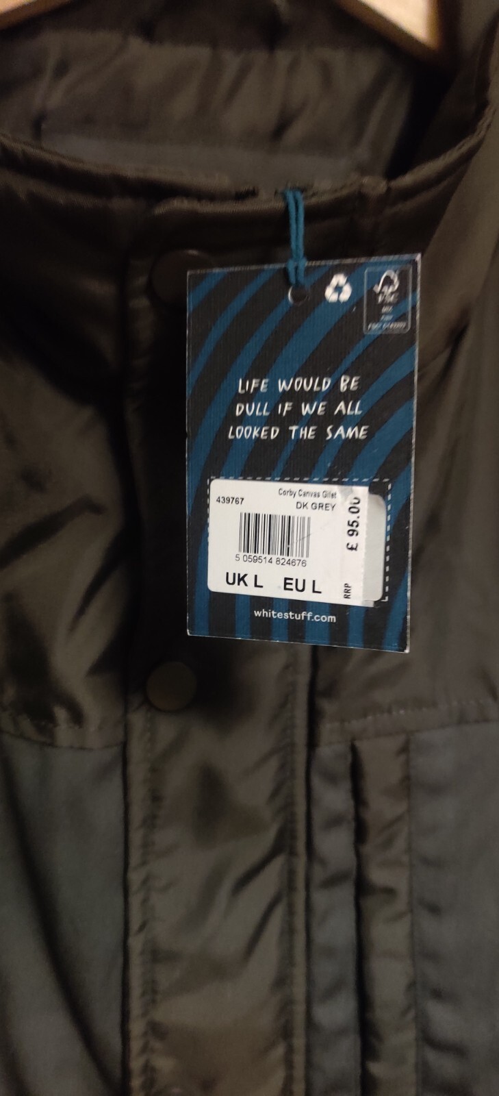 White Stuff Corby Canvas Gillet Body Warmer Size L Grey New With Tags RRP £95