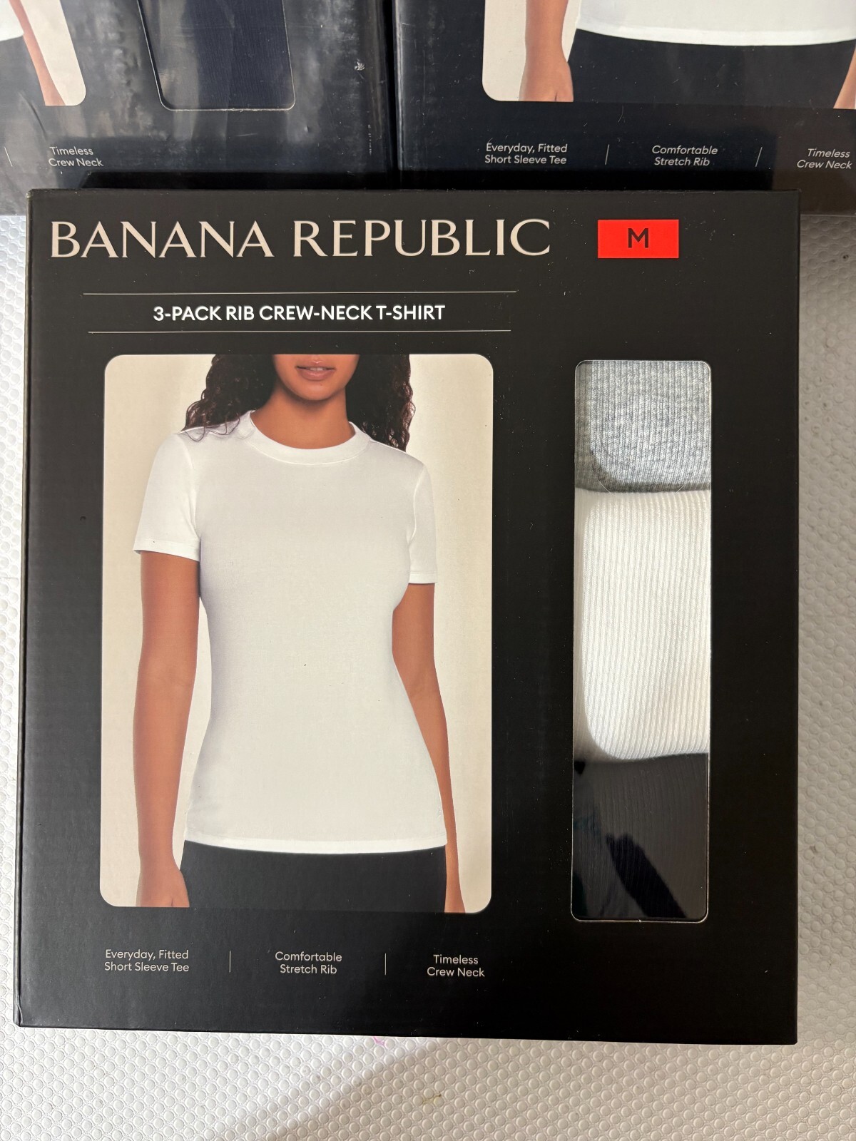 3-pack: White/Grey/Black ~ Banana Republic Ribbed Crewneck T-Shirt MSRP$129