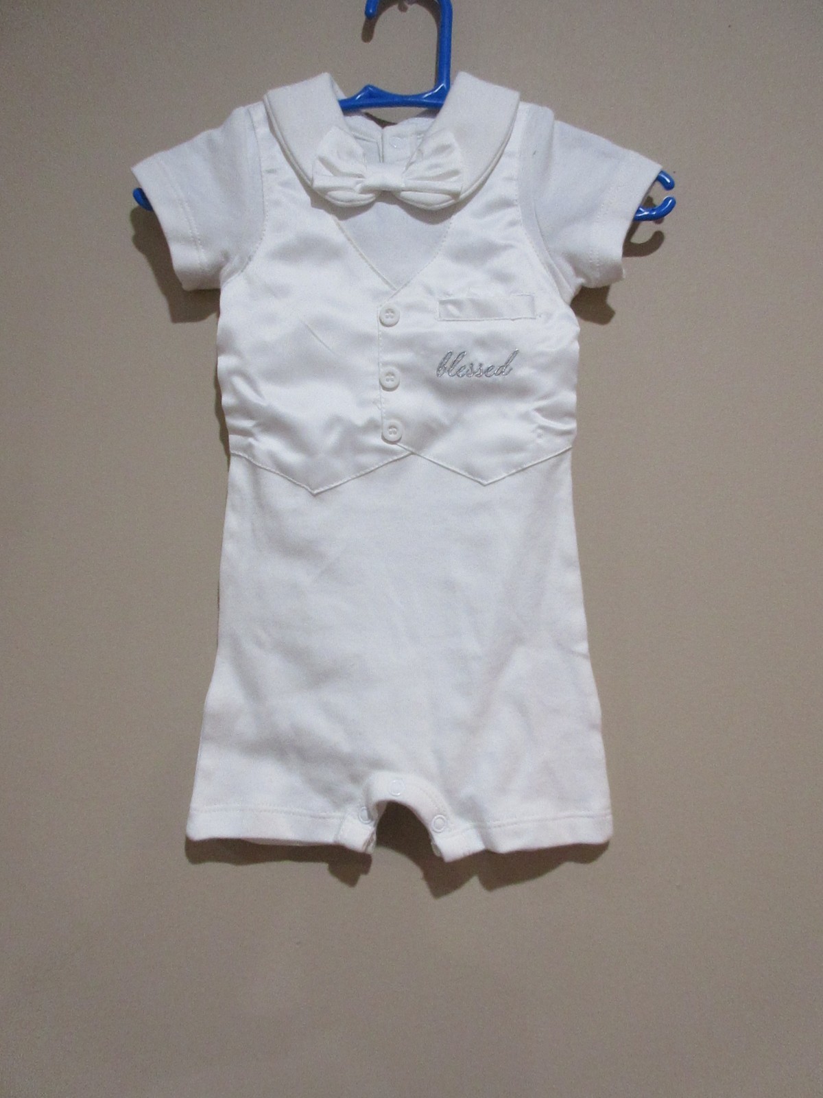 Elegant Baby Baptism/Christening Outfit Boy 6-9 Month White Bowtie Cotton