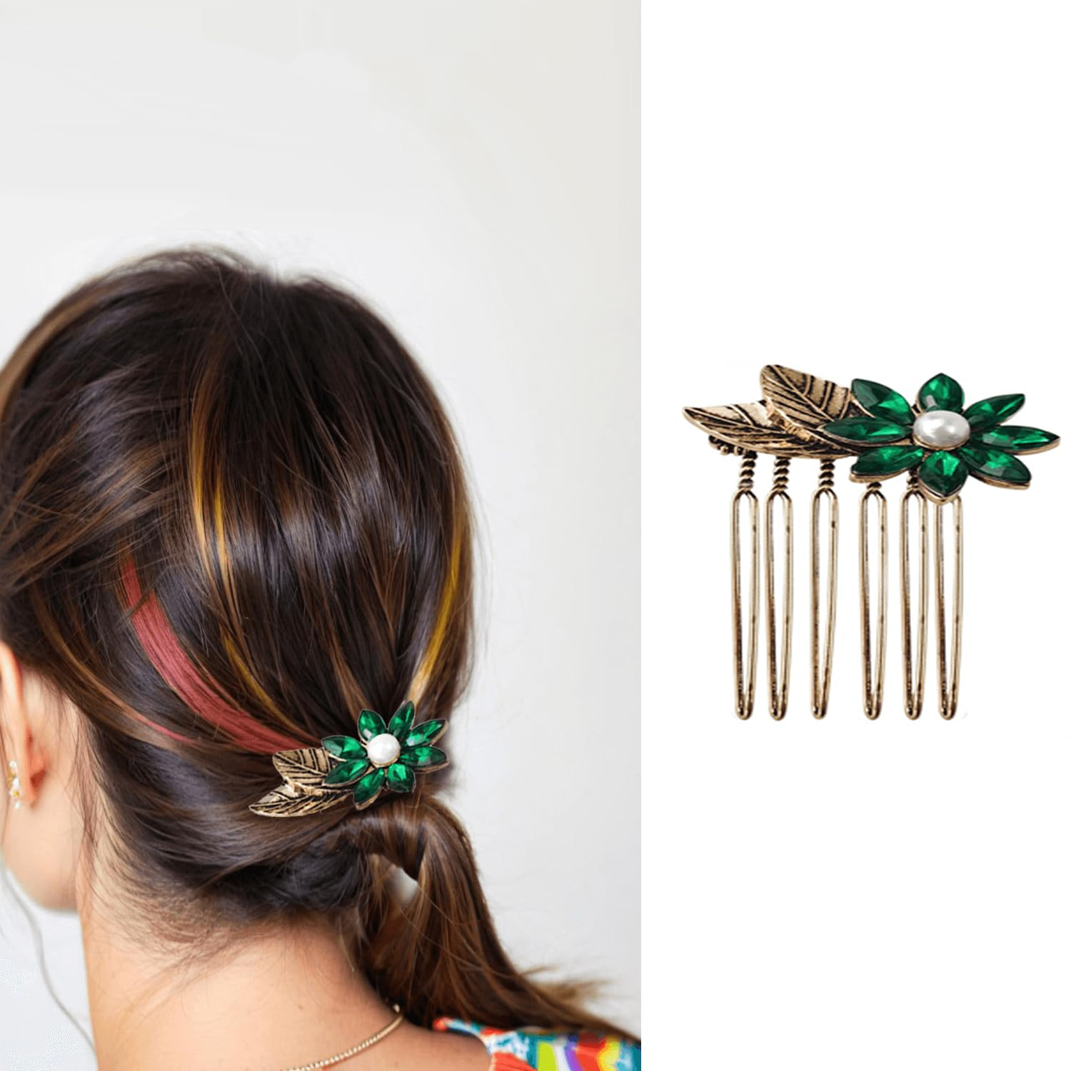 6 Pack Vintage gold Hair Side Combs for Women Decorative,Butterfly Flower Leaf