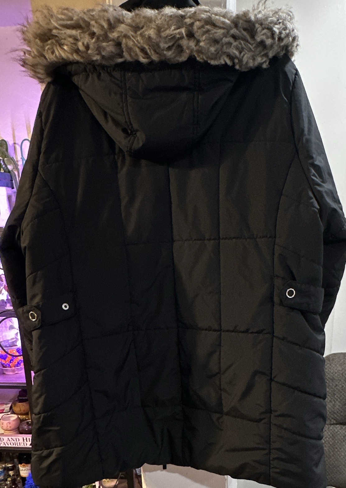FreeTech Women’s Black Puffer Jacket Hooded Faux Fur Trim Full Zip 18W-20W