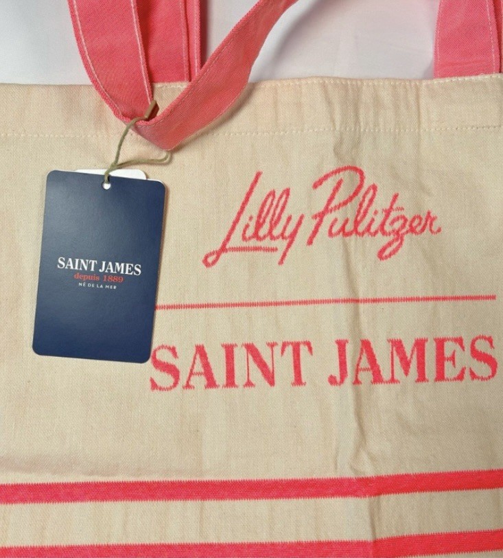NWT Rare Lilly Pulitzer Saint James Neon Pink Stripe Tote Bag