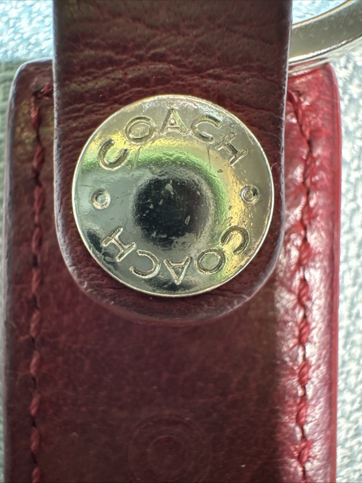 Coach Deep Red Leather Double Ring Snap Keychain