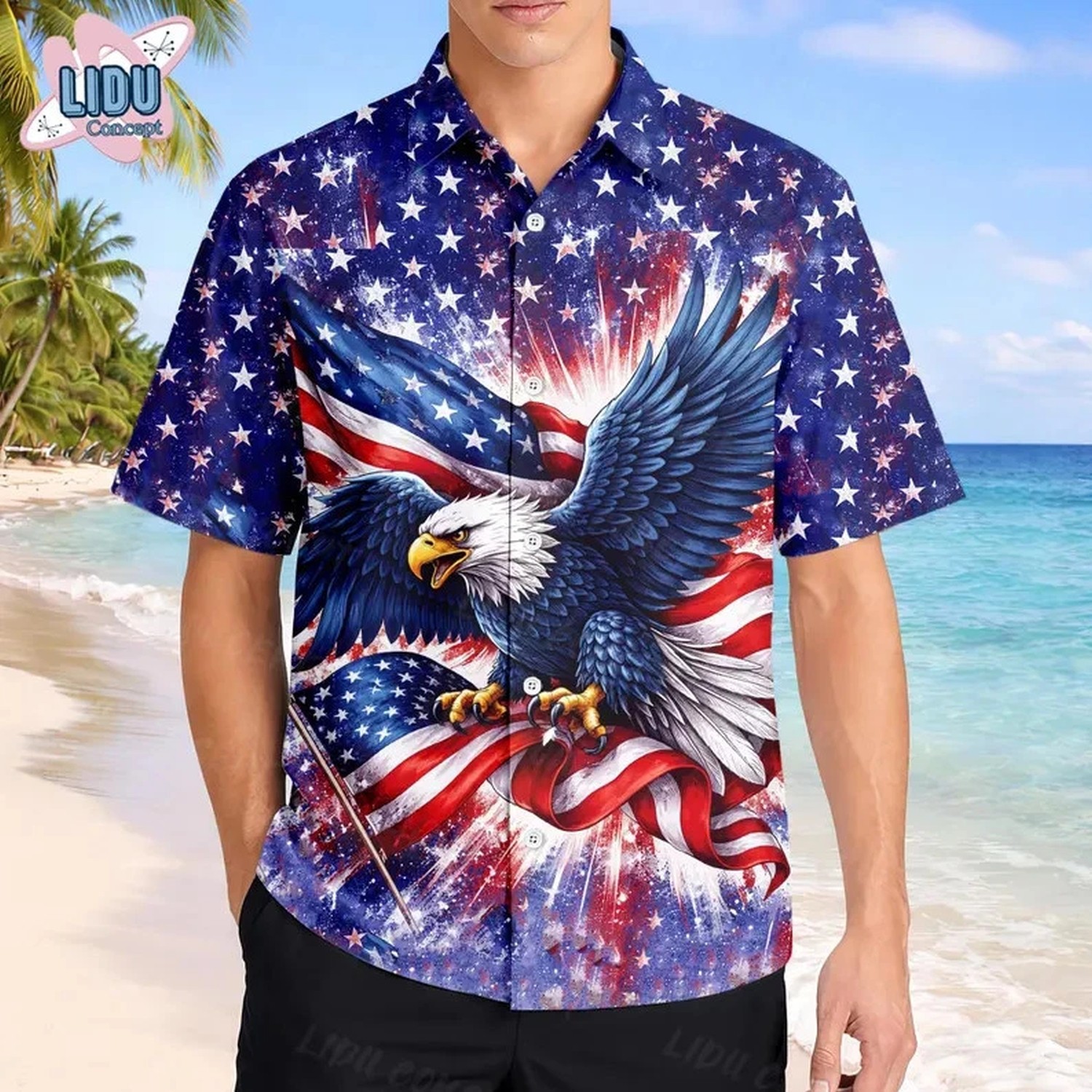 4th Of July USA 250th Anniversary Hawaiian Shirt 1776-2026 Patriotic Eagle Men