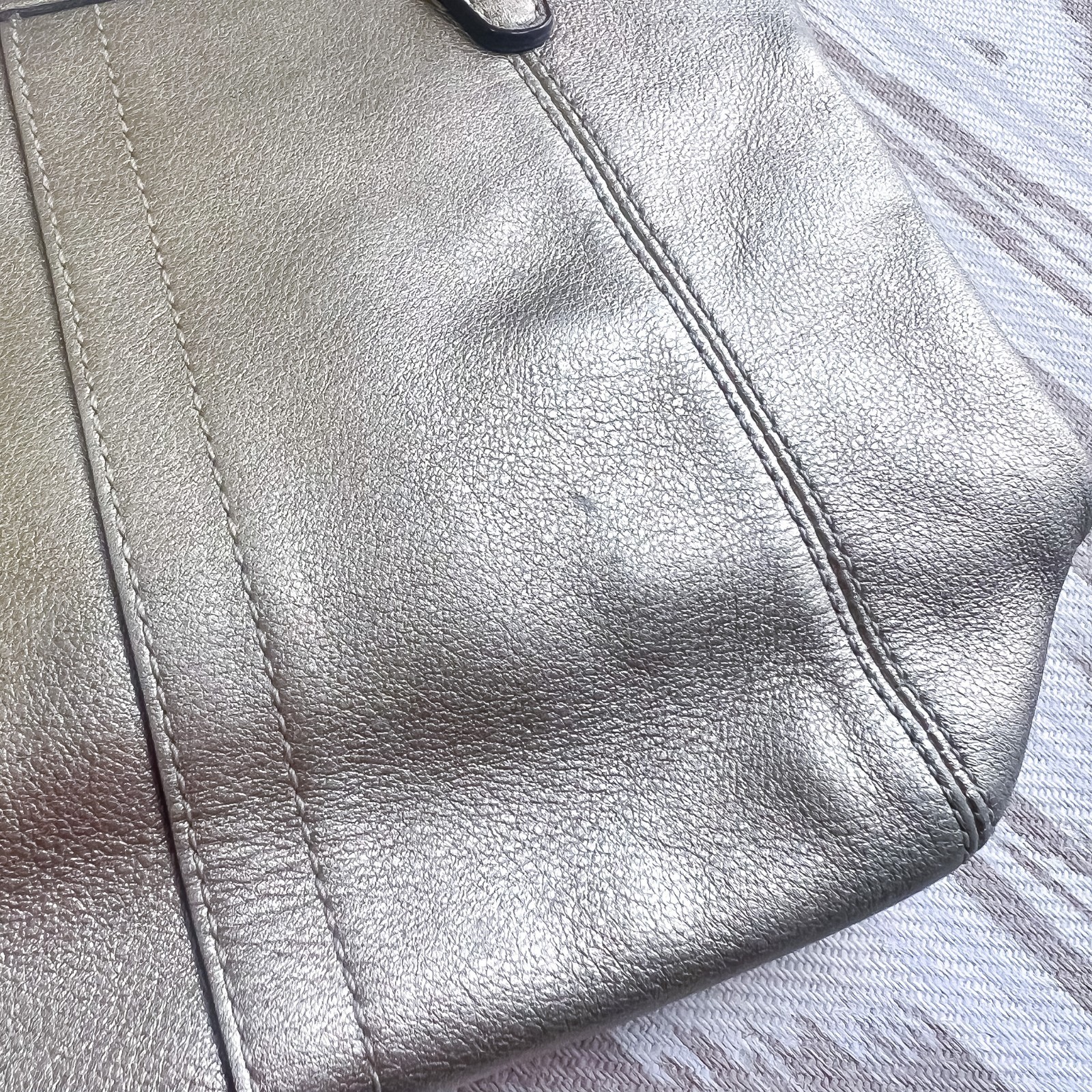 Coach Leah Metallic Gold Small Top-Handled Leather Tote Purse Handbag 42416