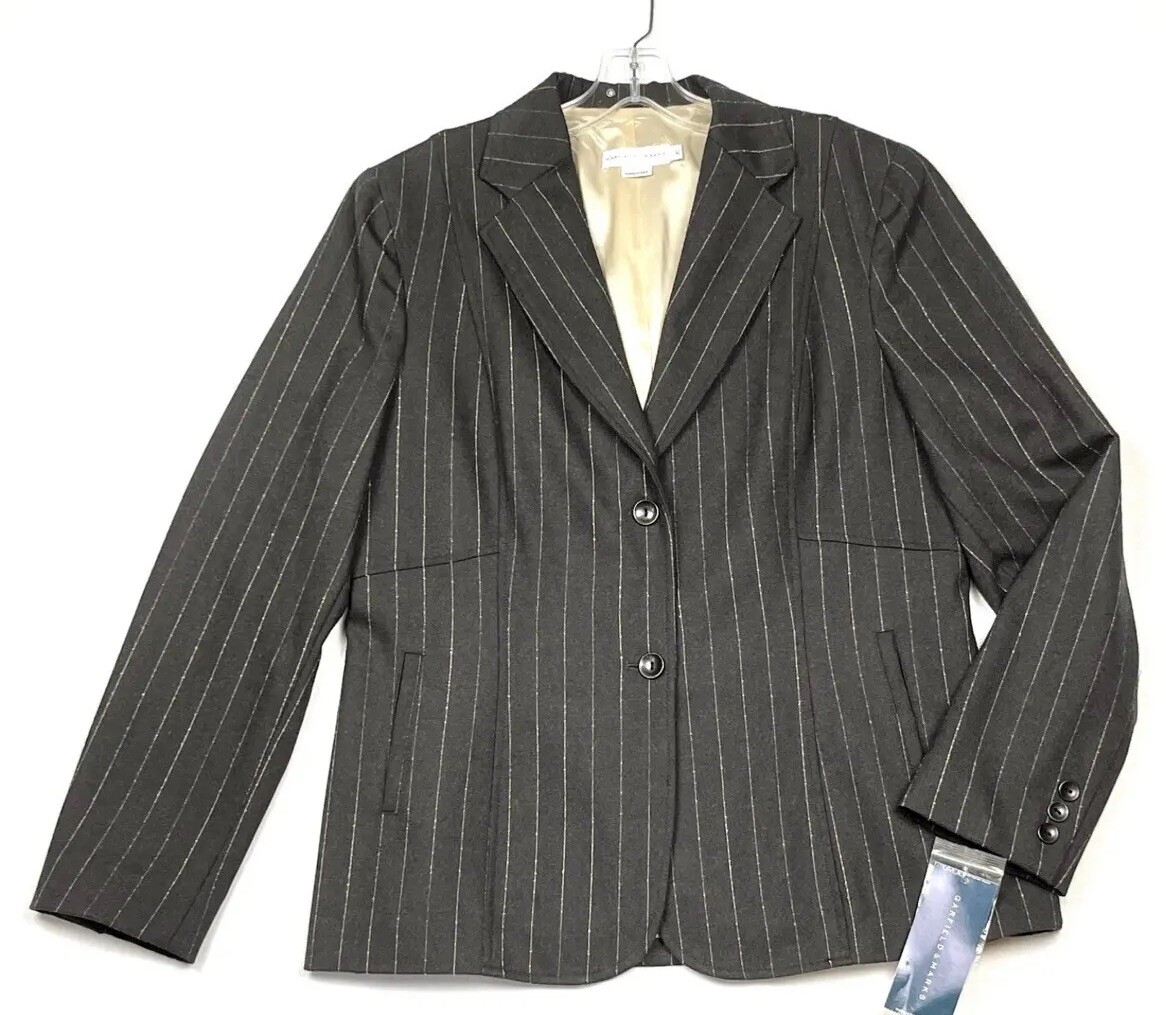 Garfield Marks Brown Grey Pinstripe Blazer Coat Jacket Women’s 12 NWTS Wool
