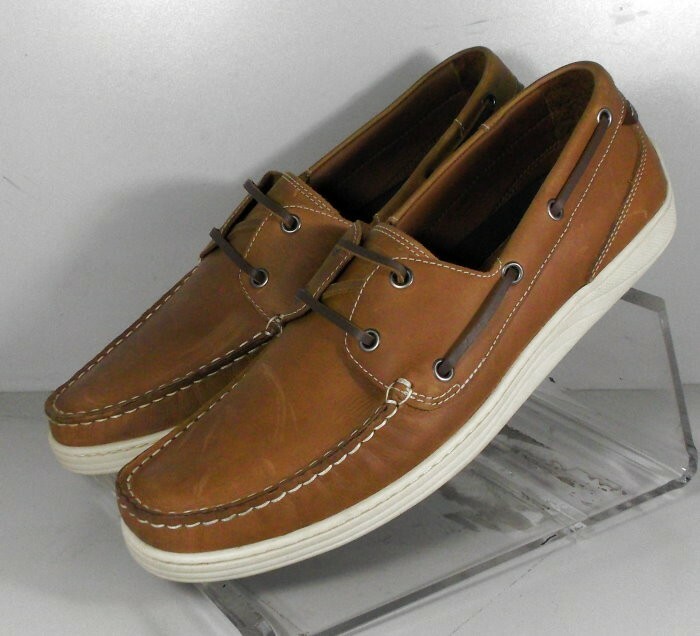 258786 SP50 EMMETT MEN’S SHOES 9 M TAN LEATHER BOAT SHOES JOHNSTON & MURPHY