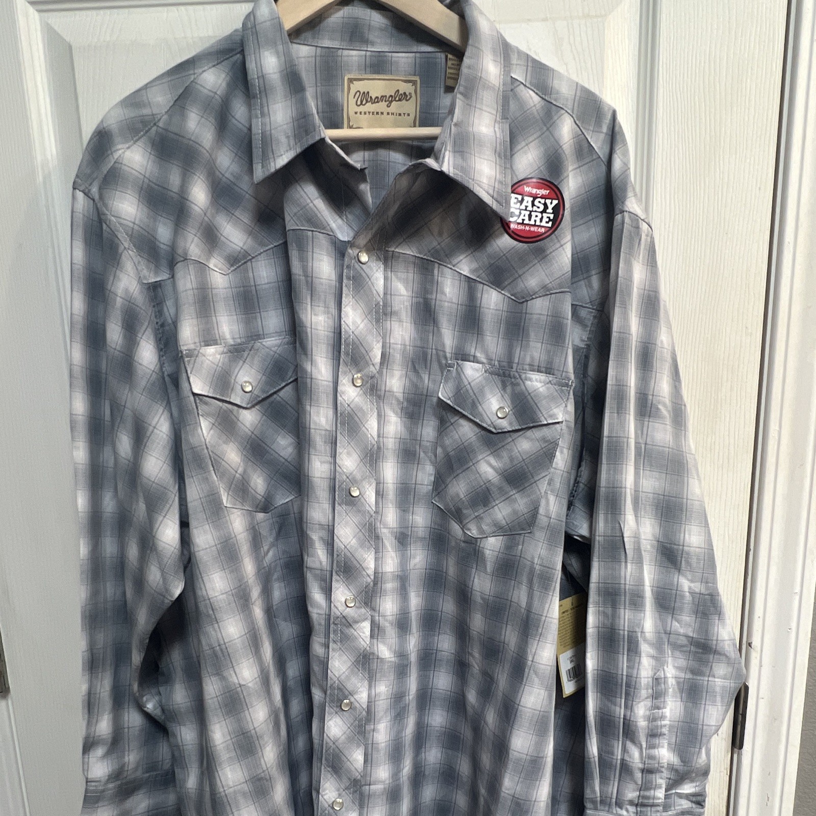 Wrangler Western Shirts 3XL Gray Plaid Long Sleeve Button-Up Easy Care