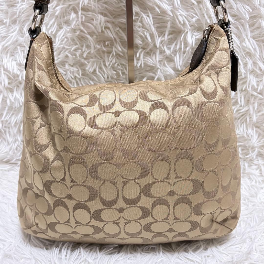 Authentic Coach Signature Hobo Shoulder Bag, Leather, 12.6in, Slightly Dirty
