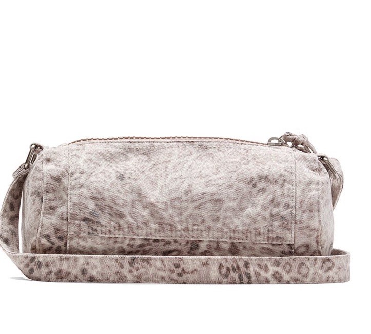 VS PINK Beige Leo Haze Leopard Print Canvas Rolled Duffle Shoulder Bag