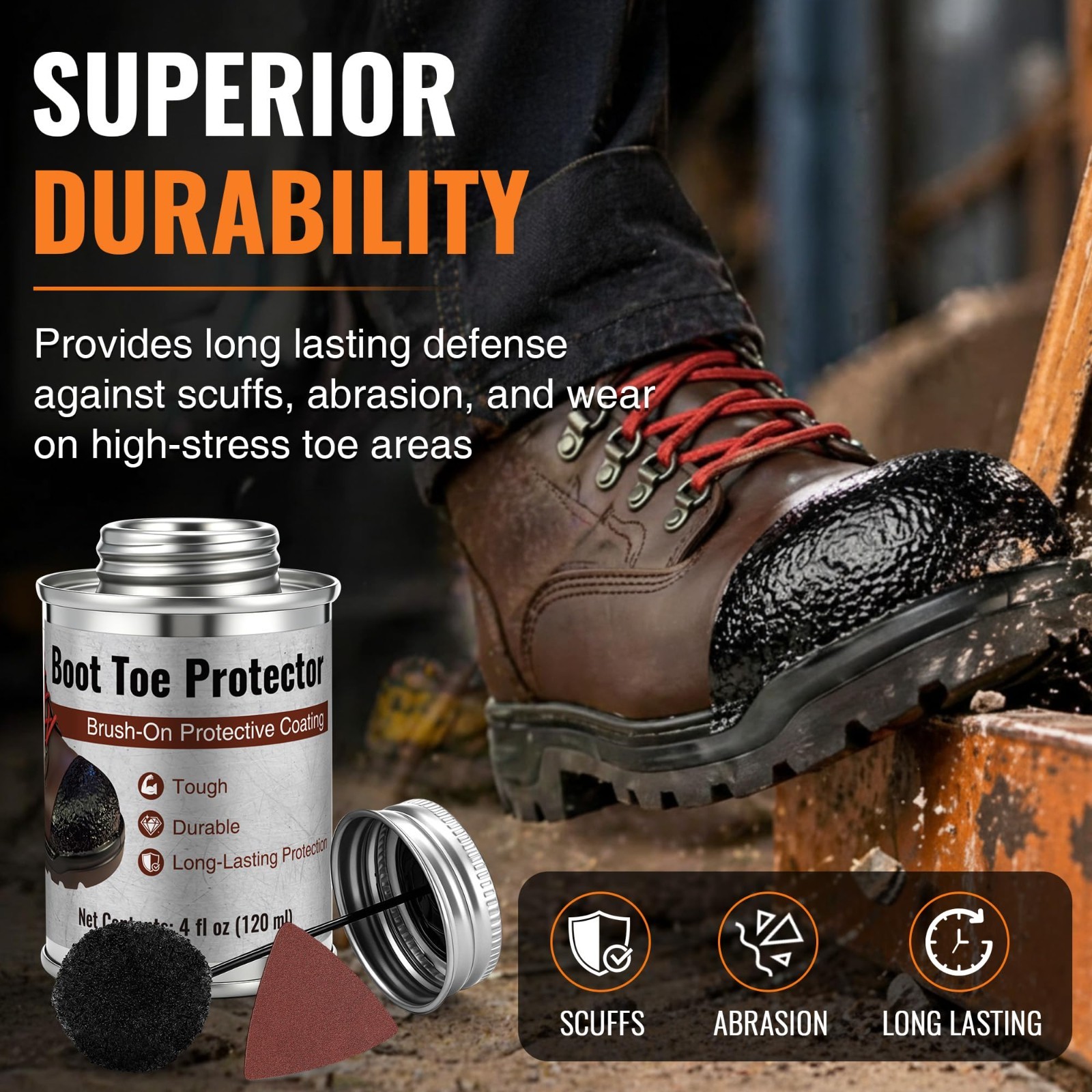 Boot Toe Protector – Brush-On Liquid Scuff Guard for Work & Hiking Boots, 4oz