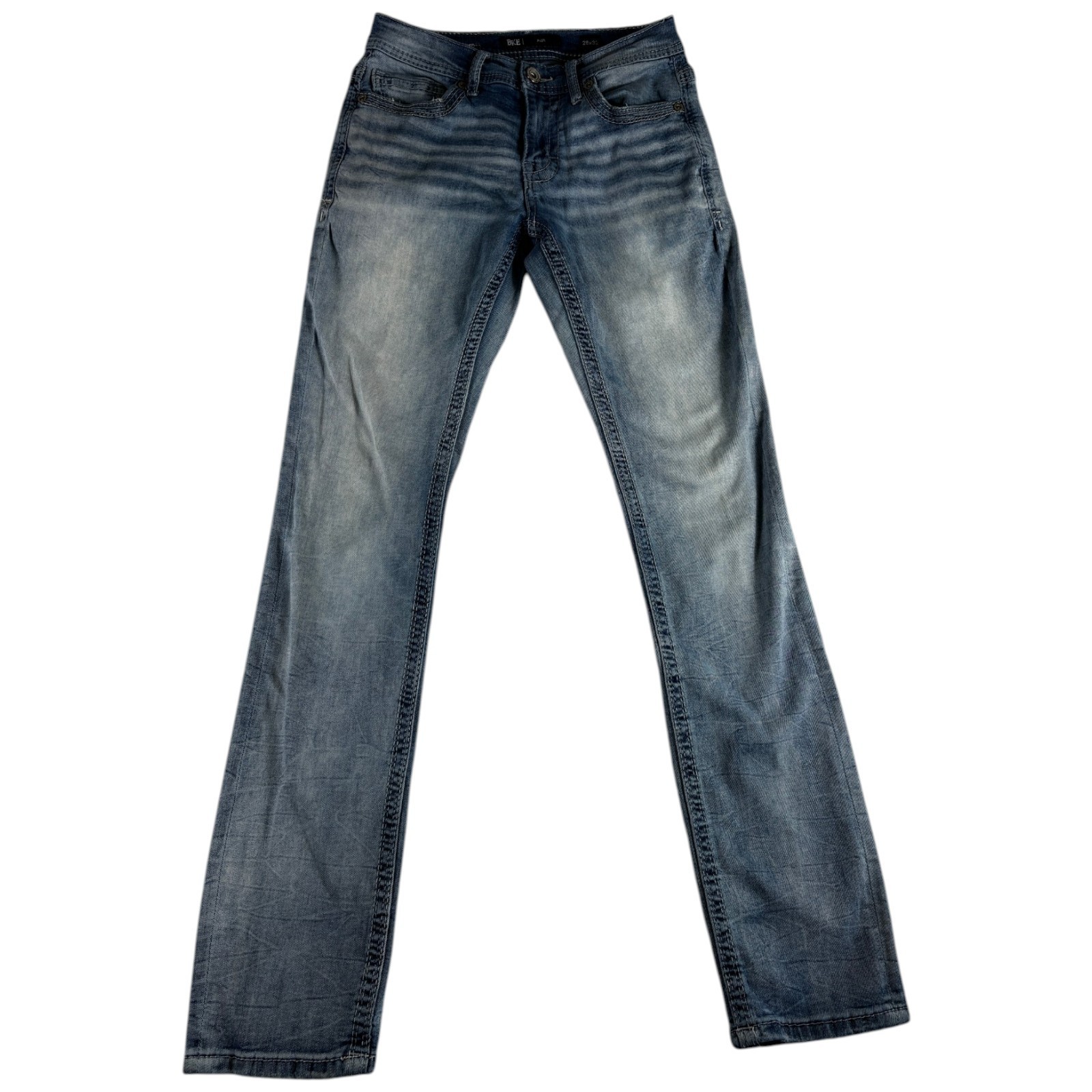 BKE Alec Jeans Mens 28×32 Blue Cotton Low Rise Slim Fit Straight Leg Whiskered