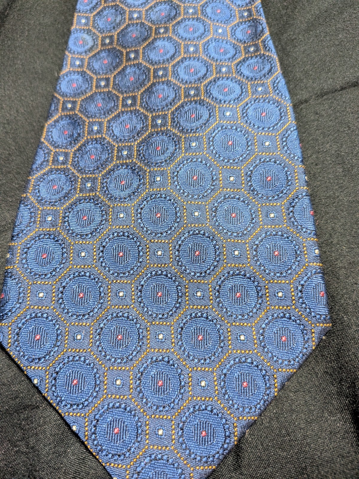 Hickey-Freeman Collection Men’s Jacquard Silk Geometric Tie Blue/Gold Italy