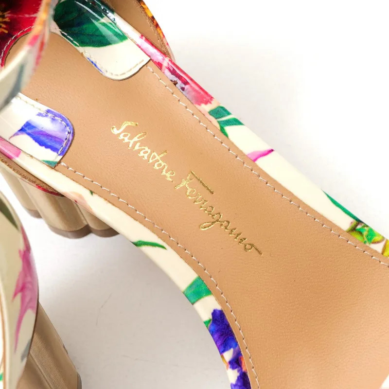 Pre-owned Salvatore Ferragamo ERACLEA Patent Leather Heel Sandals Size US 6.5