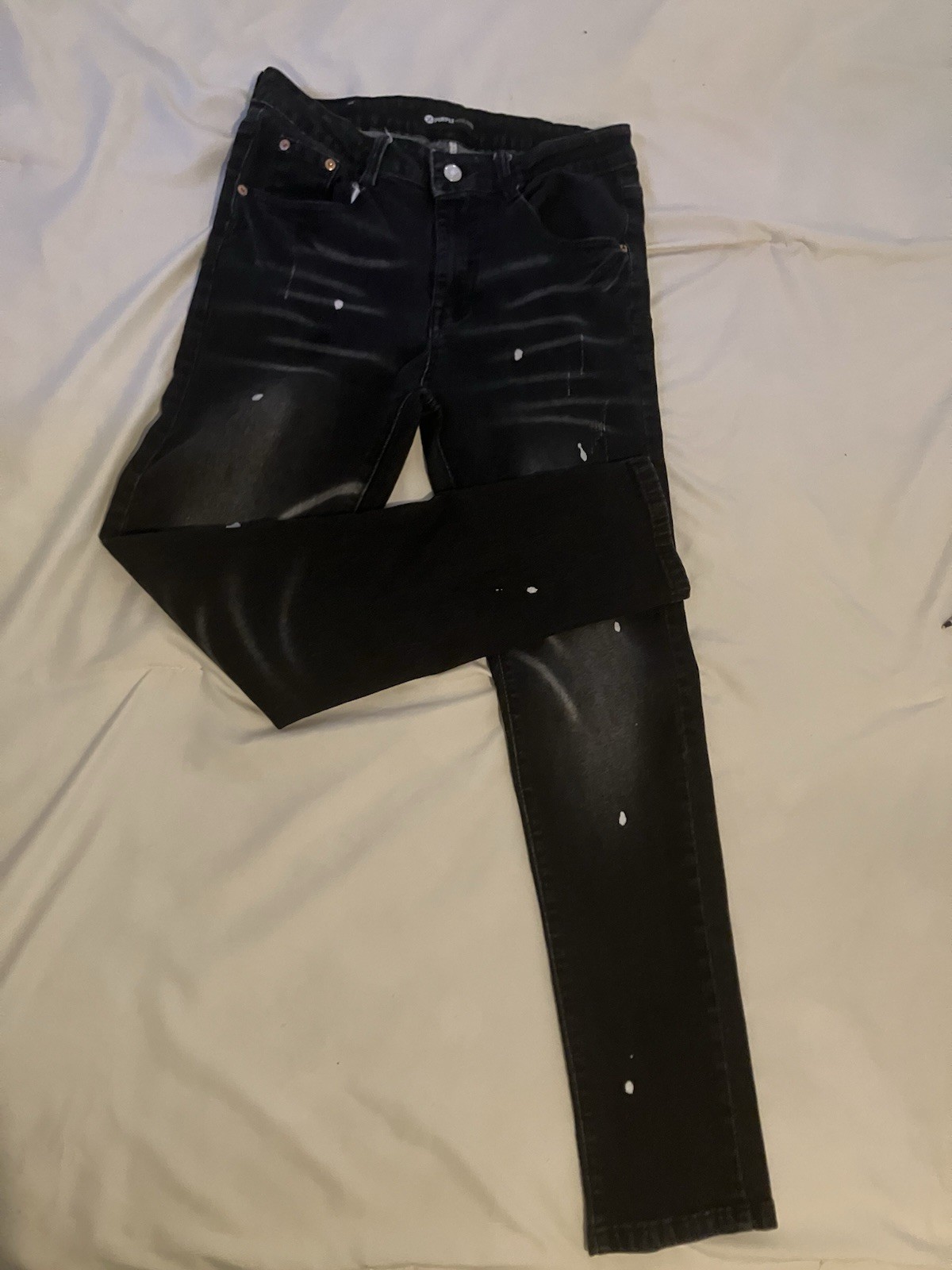 Purple Brand P001 Black Paint Splatter Distressed Skinny Denim Jeans Size M
