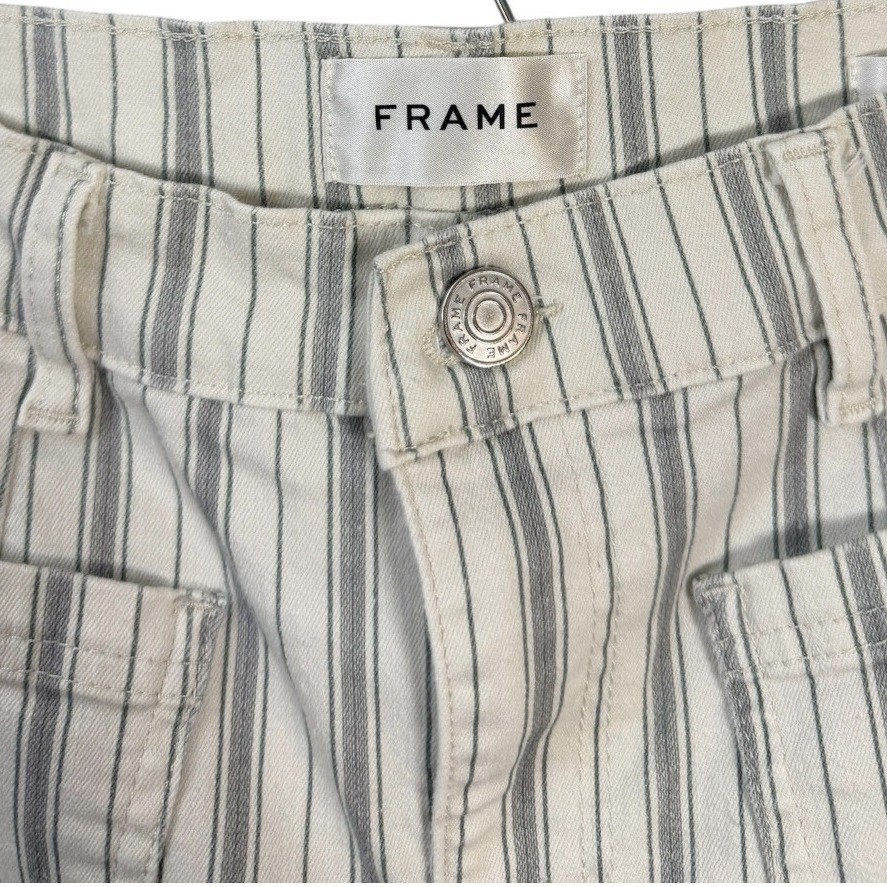FRAME Womens Le Slim Palazzo Jeans 25 Ivory Sage Stripe Stretch Wide Leg