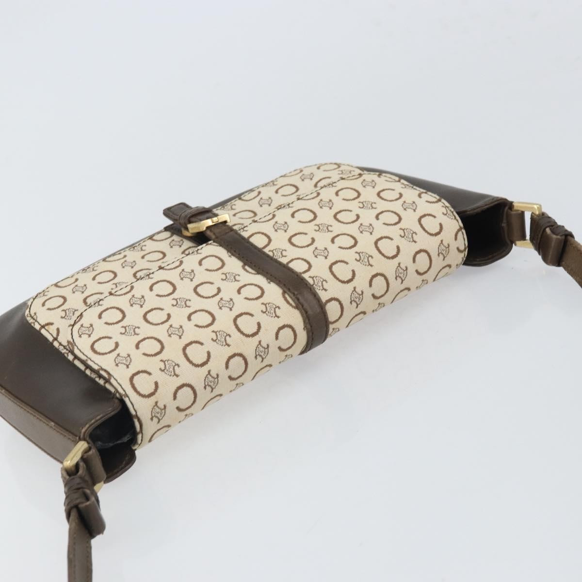 CELINE C Macadam Canvas Shoulder Bag Beige Gold Auth ep12930