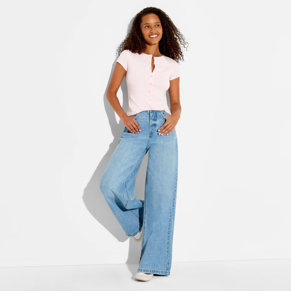 Women Mid-Rise Ultra Wide Leg Jeans – Wild Fable Light Wash 4