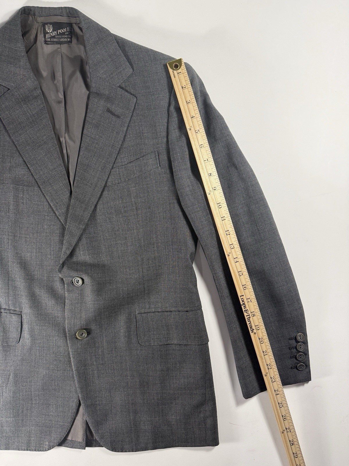 Henry Poole Bespoke Savile Row Gray Glen Check Blazer 40R Est Wool Vintage 1979