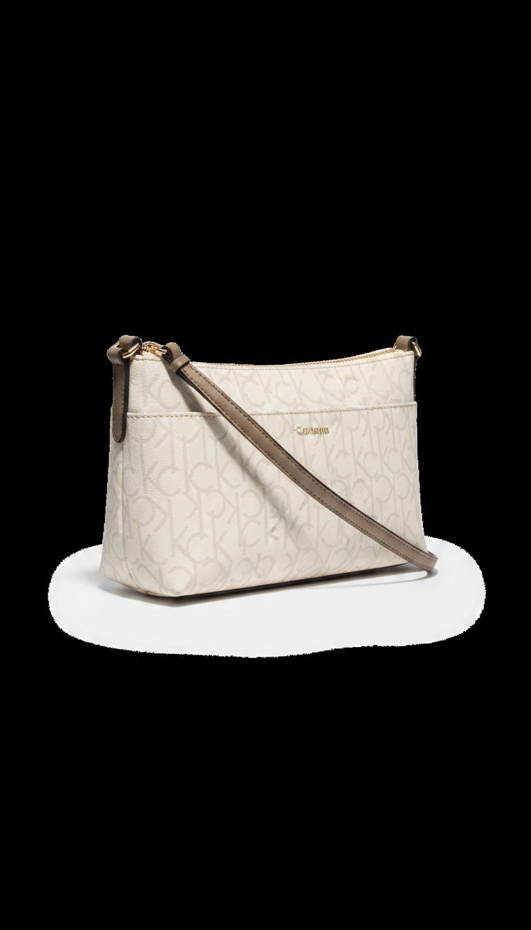 Calvin Klein Monogram Logo Zip Top Womens Swing Bag, Almond Caramel 2021