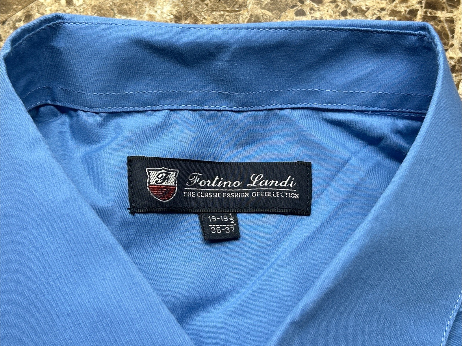Fortino Landi Men’s Button Down Dress Shirt 19 – 19.5 36-37 Blue Long Sleeve
