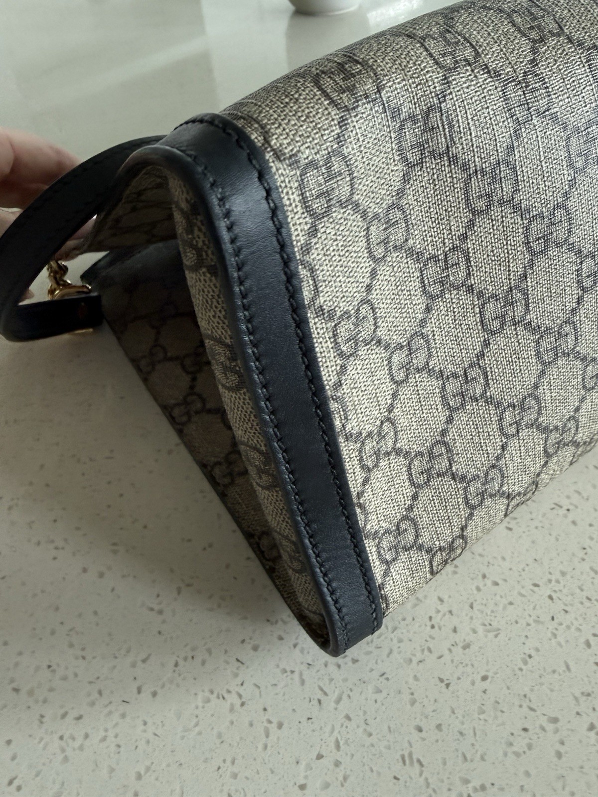 Gucci GG Padlock Medium Top Handle Bag Beige Black Gold Lock Chain Strap
