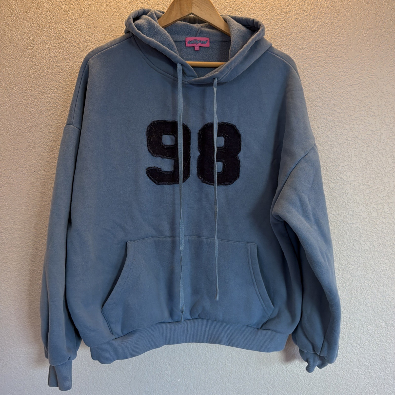 RARE BLUE Edikted 98 Hoodie Sweatshirt Women’s Size Small Oversized “98” Patch