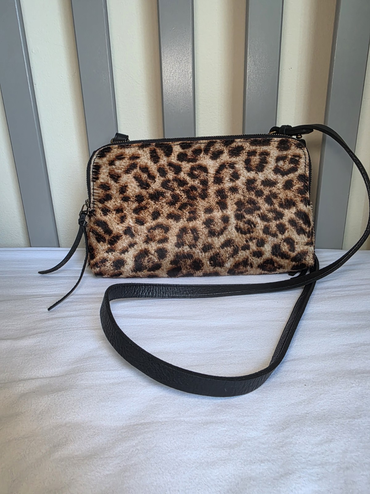 Madewell Calf Hair Leopard Print Leather Crossbody Bag With Twin Compartments