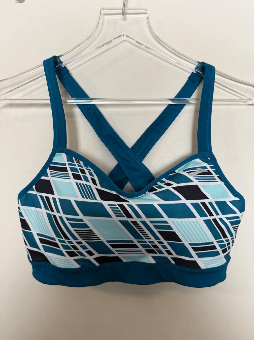 Brooks Uprise Crossback Sports Bra Ocean Blue Geometric Print Medium Impact Size