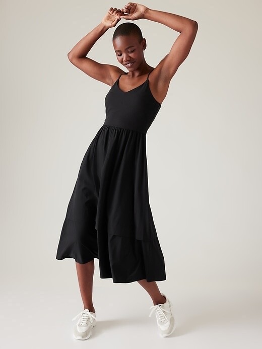 ATHLETA Elation V-Neck Hybrid Dress L Large | Black #601546 NEW
