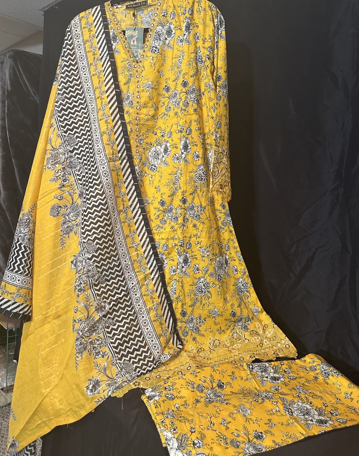 Premium Lawn Cotton 3 Pc Suit-Bin Saeed ,Cut Work Emb- Aline Style-M & L – $44