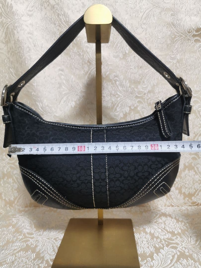 Coach One-Shoulder Bag Black 2154 Signature Canvas Leather Jacquard 9.8 inch