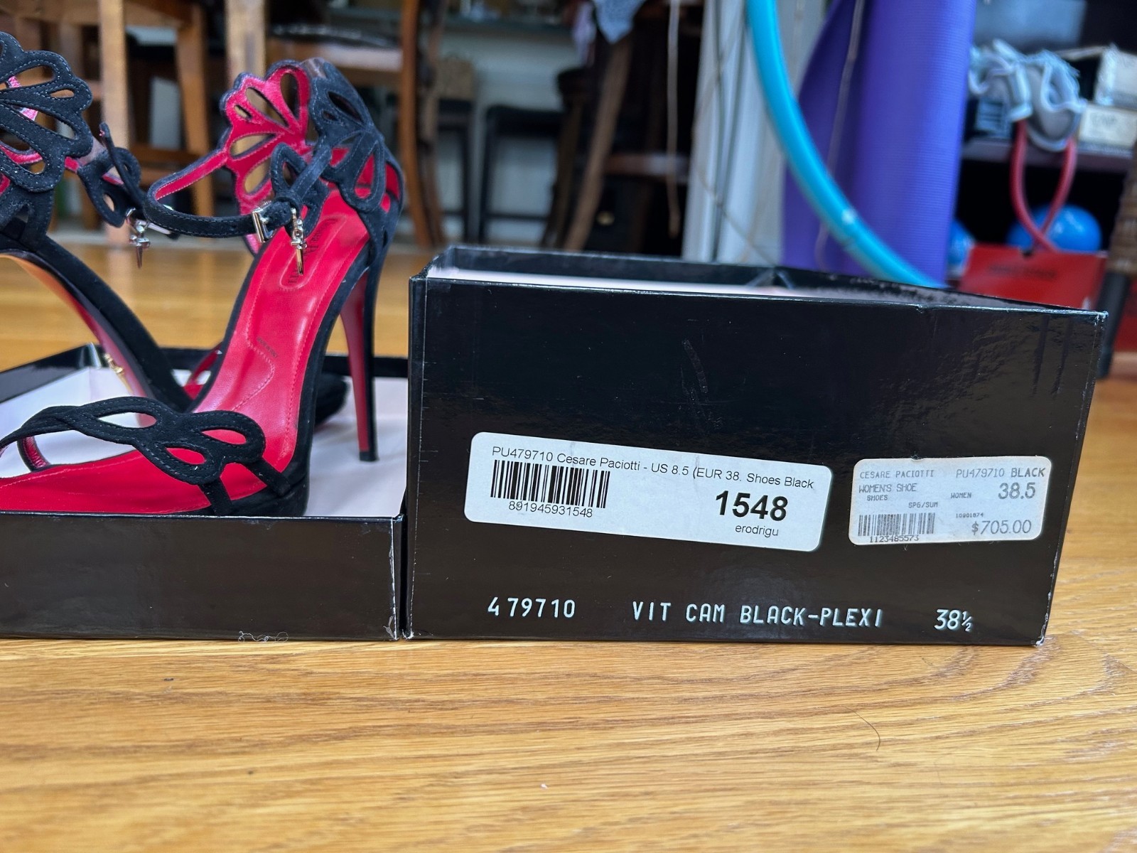 CESARE PACIOTTI Black Suede Butterfly Laser-Cut Sandals SZ 8.5 IT 38.5 Good &Box