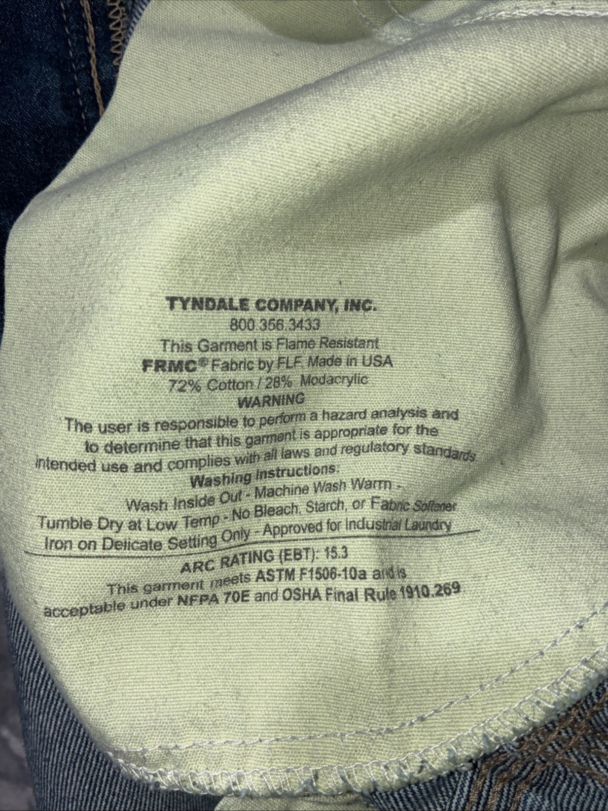 Tyndale FR Jeans Blue Flame Resistant Utility F290T FRMC CAT 2 USA Men’s 38×30