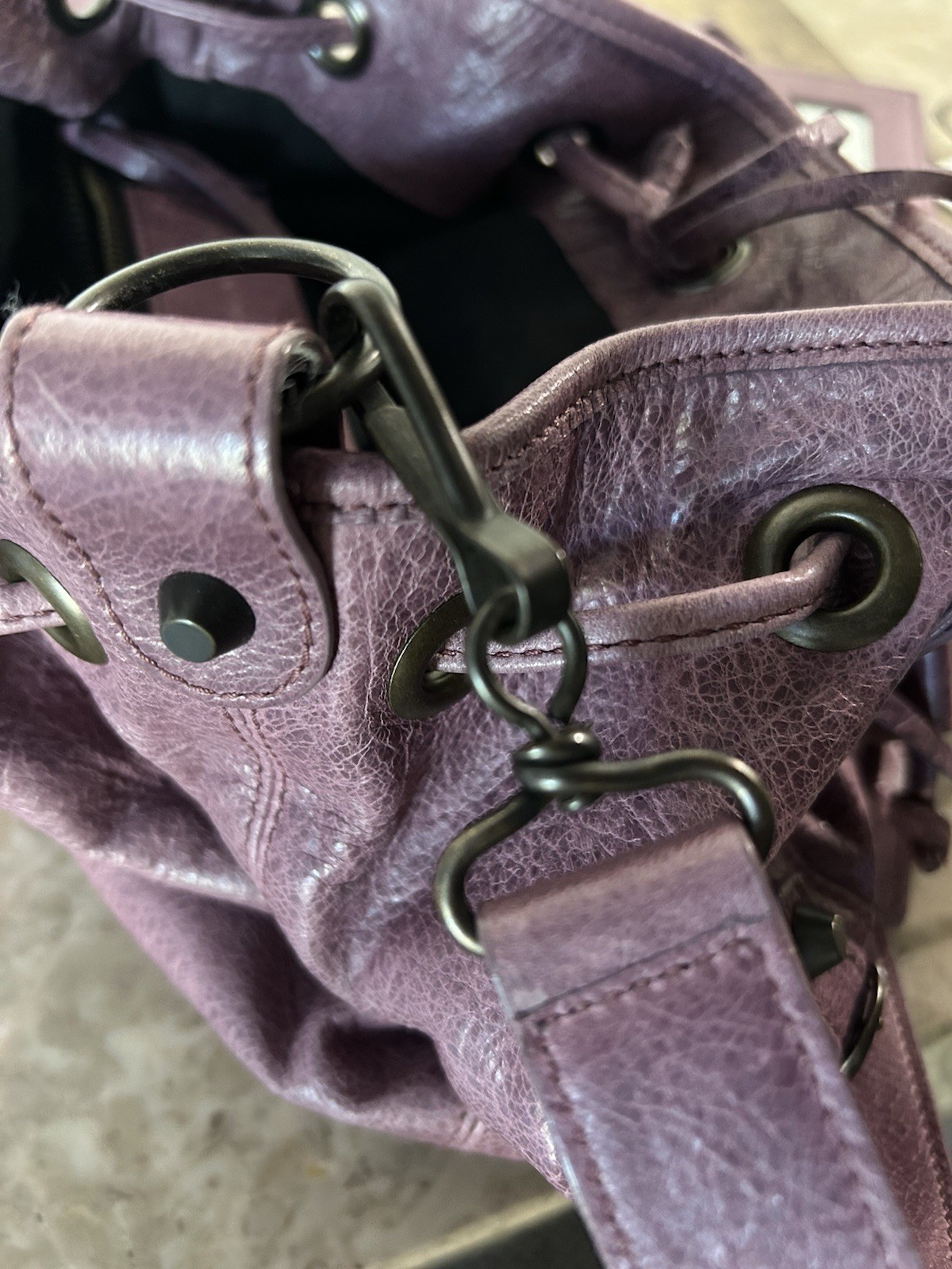 Balenciaga Mini Purple Bucket Shoulder Bag w/ Mirror, Detachable Strap