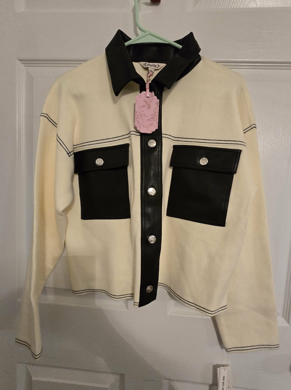 Nanette Lepore Ivory/Black Button-Front Short Striped Jacket w/ Pockets M
