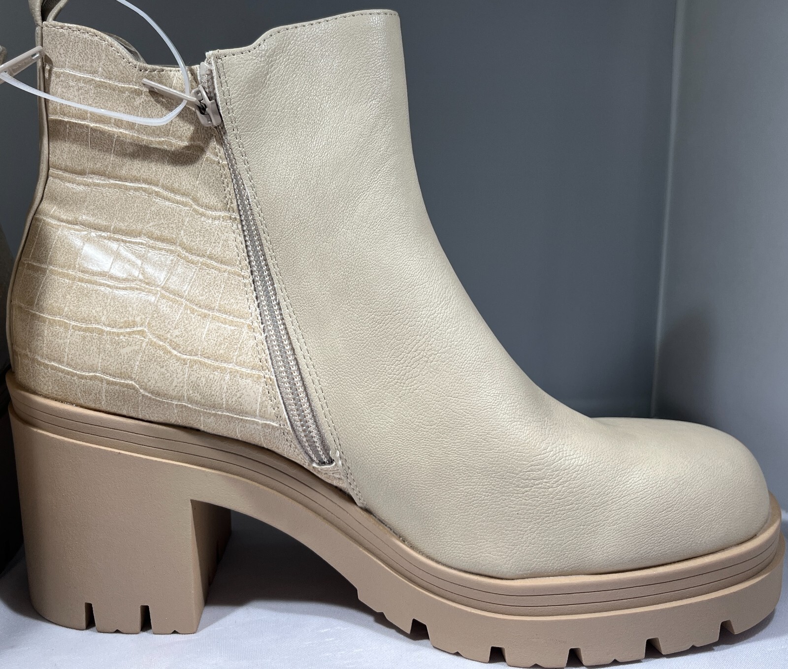 Sun + Stone Veronikaa Pull-On Lug Chelsea Booties-Color: ECRU CROC -CHOOSE SIZE!