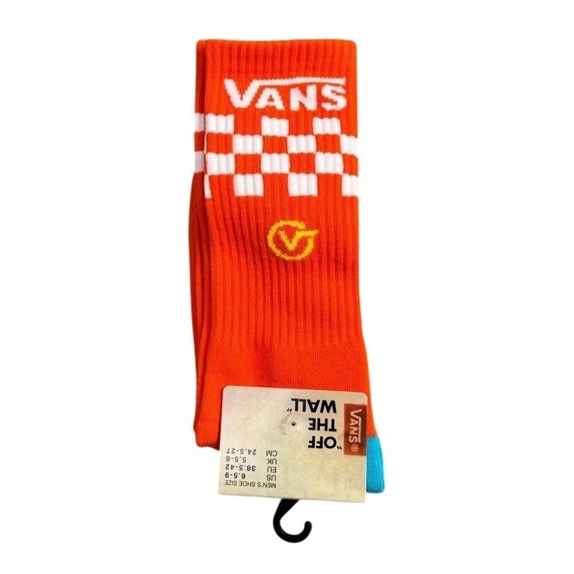 Vans Checkered Drop V Crew Socks Mens Womens 6.5-9 Orange White Athletic Classic