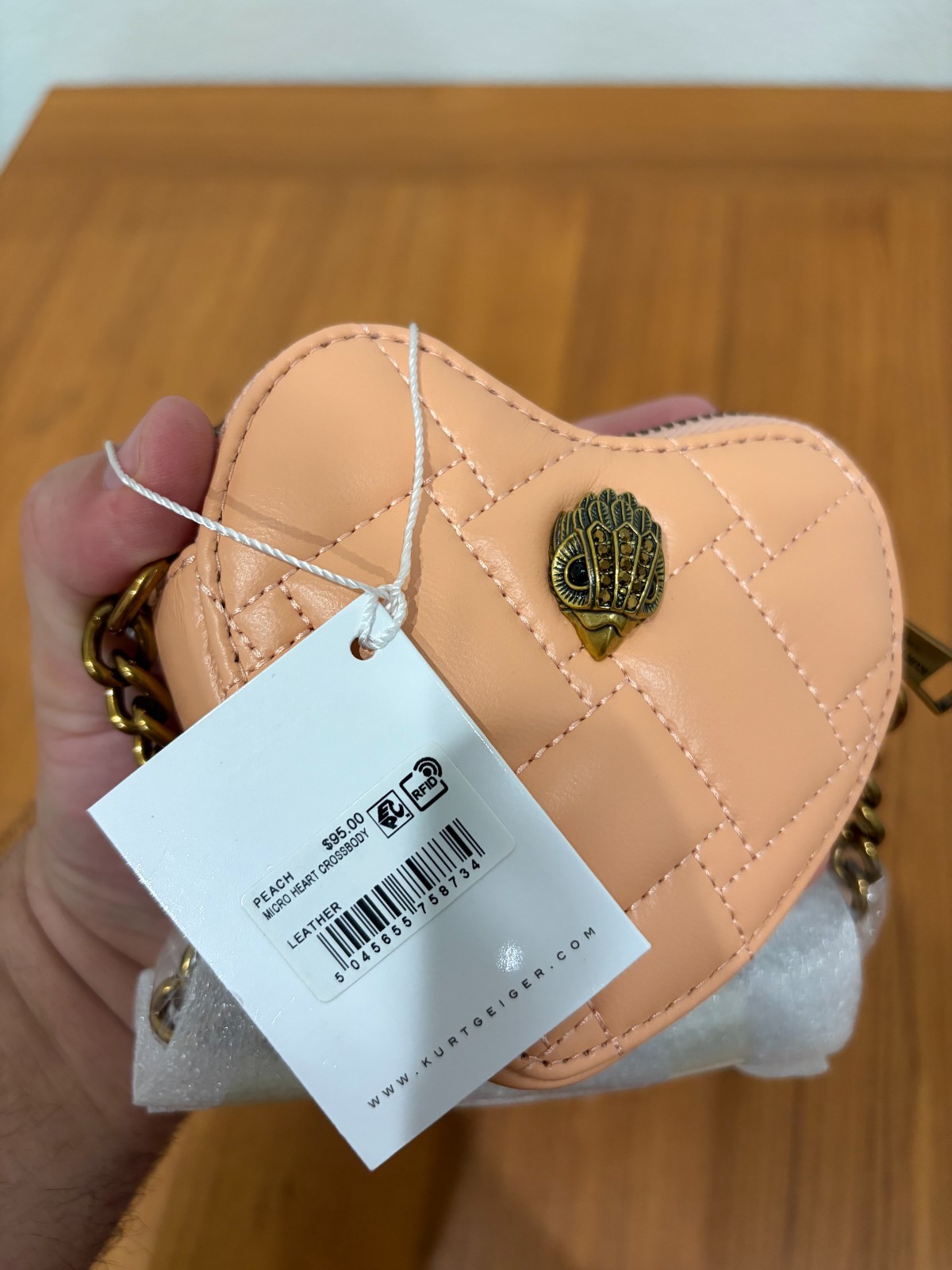 Kurt Geiger London Micro Heart Crossbody Bag peach leather