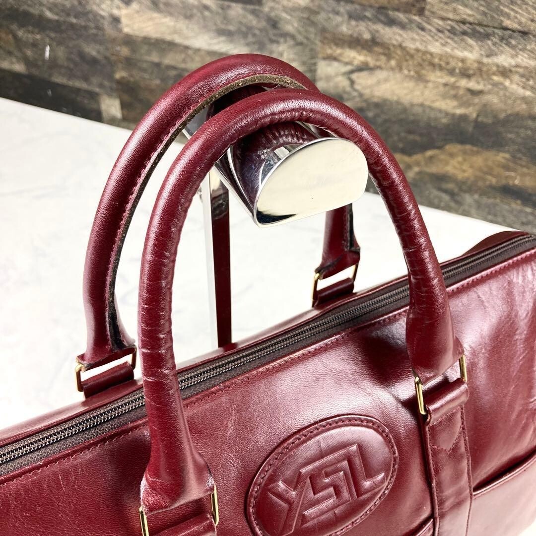 YVES SAINT LAURENT Boston bag Leather Red Vintage Authentic From Japan