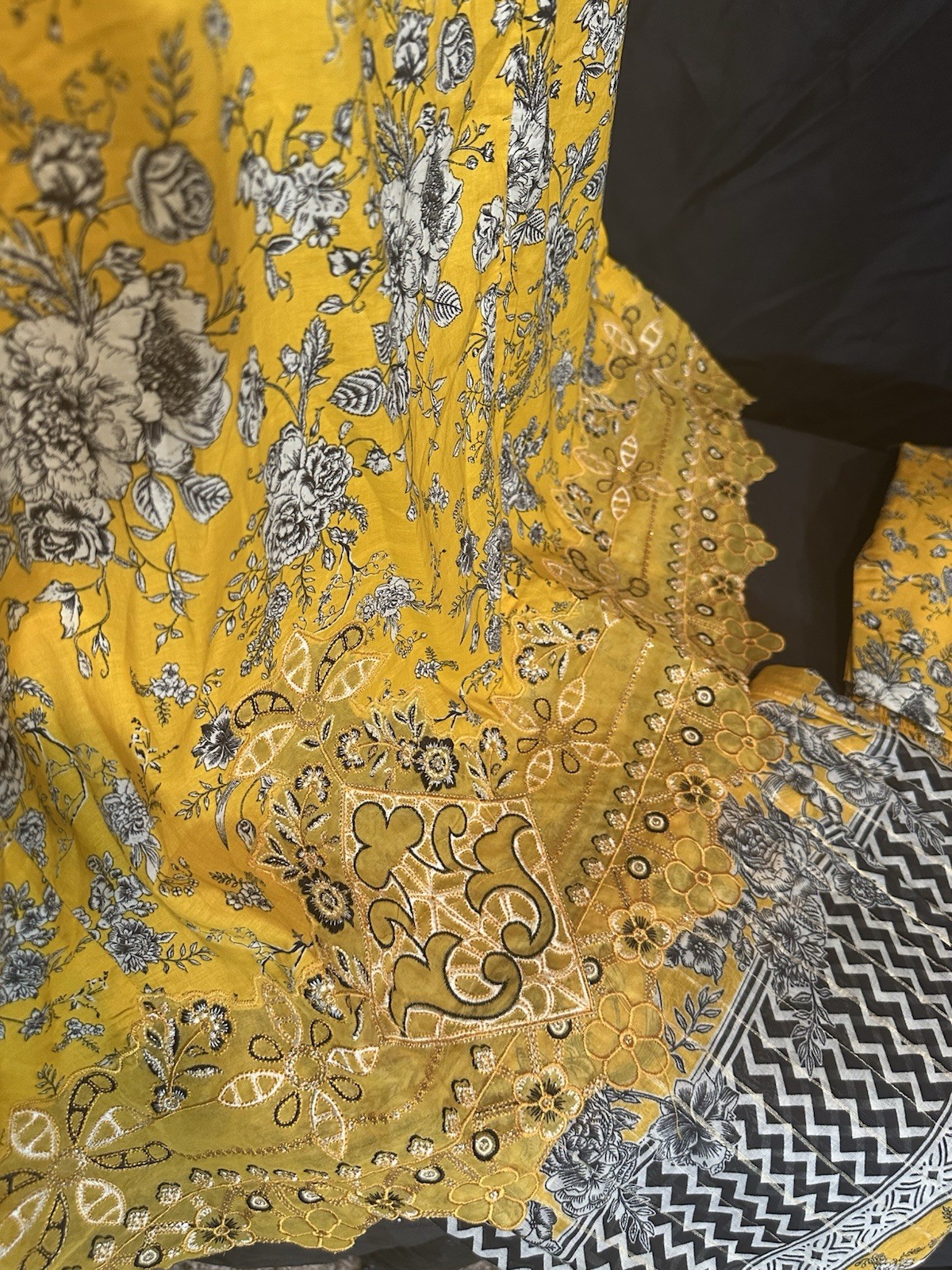 Premium Lawn Cotton 3 Pc Suit-Bin Saeed ,Cut Work Emb- Aline Style-M & L – $44