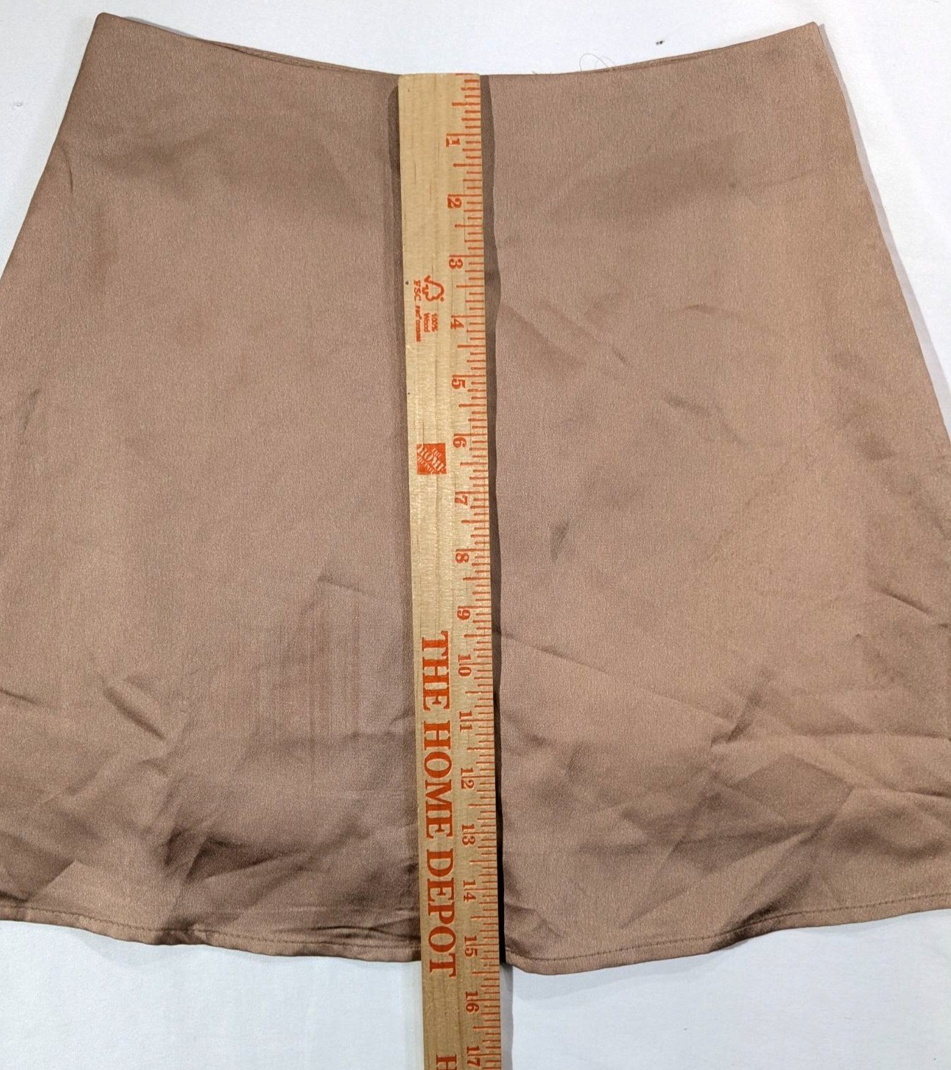 Lyaner Womens Tan Mini Skirt XS Polyester Blend Satin Texture Back Zipper Detail