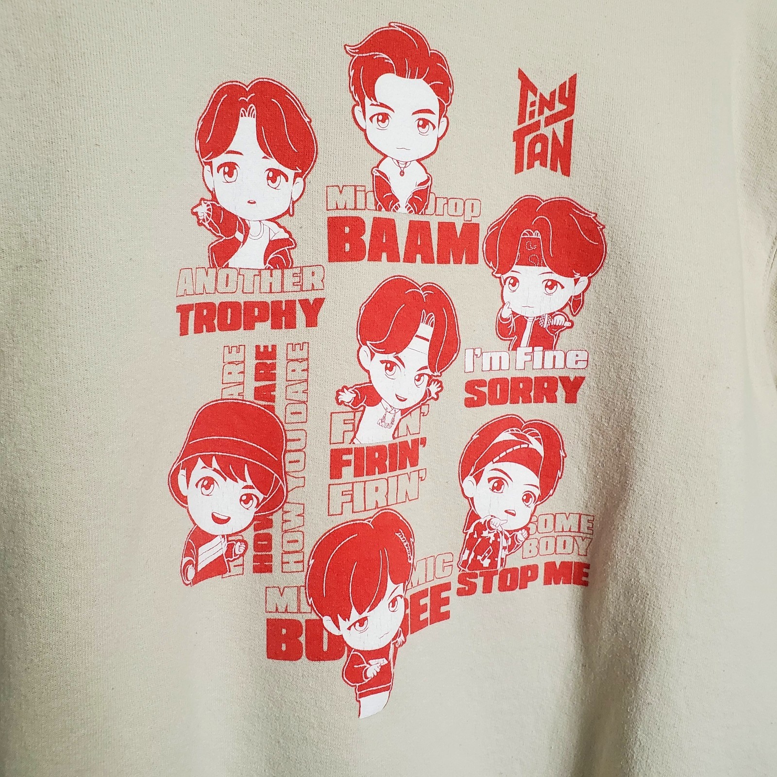TinyTan Sweatshirt Unisex Size Small Beige Inspired By BTS Hot Topic Exclusive