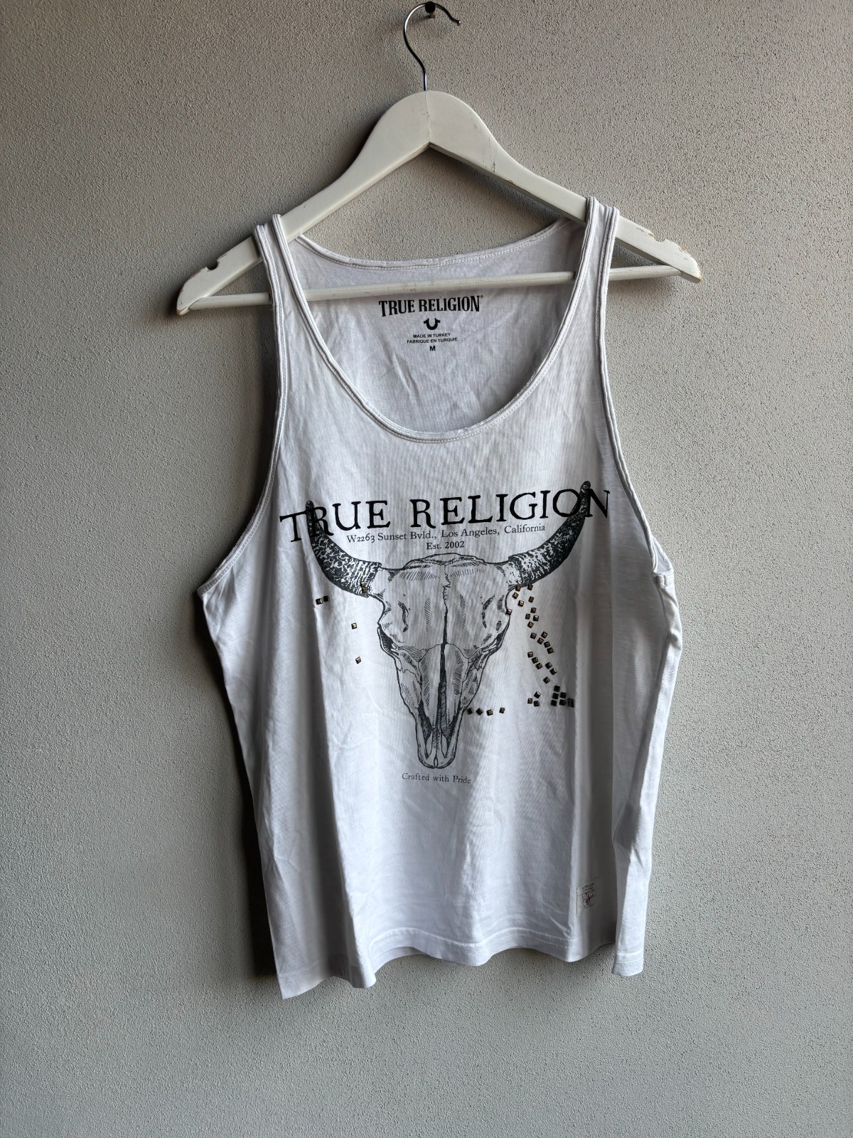 VTG 00s y2k True Religion Washed Avant Garde Rhinstone T-Shirt Tank Top Tee