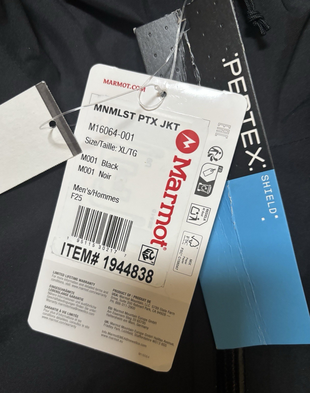 Marmot Men’s Minimalist Pertex® Rain Jacket XL NWT