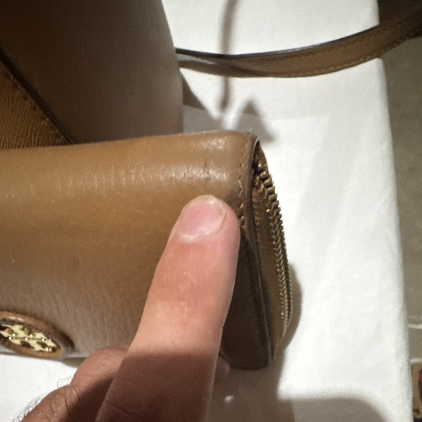 Tory Burch Brown Pebbled Zip Tote Detachable Strap Zip Wallet Gold Hardware