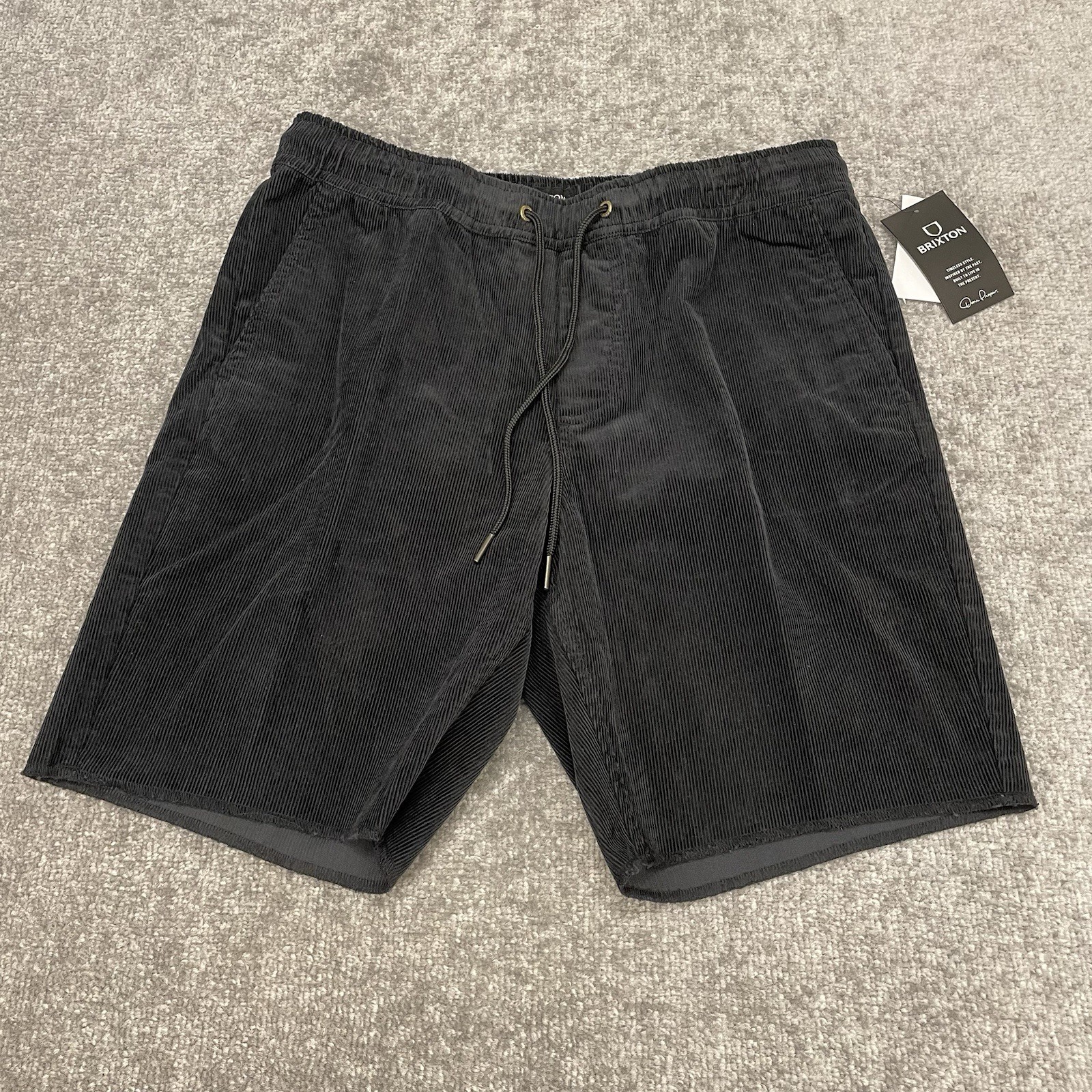 Brixton Shorts Mens Small Black Corduroy Madrid Elastic Waist Relaxed NEW $65