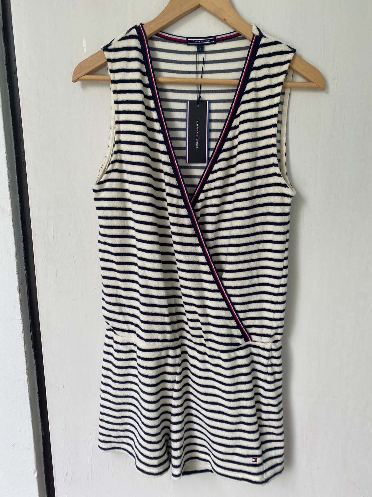 NWT Women’s Striped Romper Terry Cloth Sleeveless Wrap V-Neck